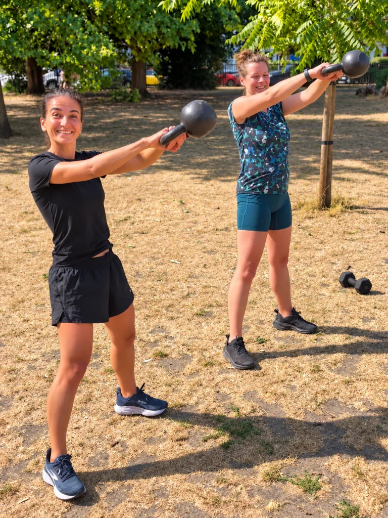 Members working together during an outdoor fitness session